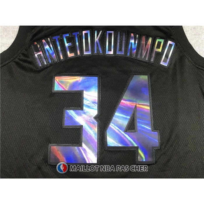 Maillot Milwaukee Bucks Giannis Antetokounmpo Iridescent Logo Noir
